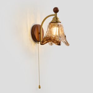 Elegant Walnut Handmade Glass Wall Lamp with Warm LED Light