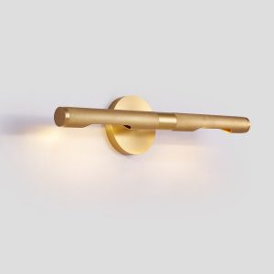 18.1 inch modern brushed brass LED vanity light with knurled metal texture.