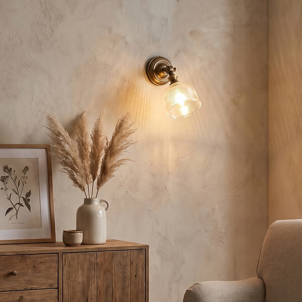 Adjustable Swing Arm Sconce 7 Adjustable swing arm brass sconce with compact straight arm and ribbed glass shade - Model A