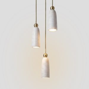 Modern luxury marble pendant light 3-light cluster chandelier with brushed brass details.