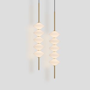 Contemporary minimalist LED chandelier integrated into open-concept home design